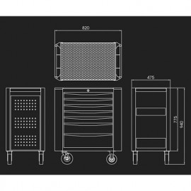 Servante d'atelier vide BUMPER+ Rouge - 7 tiroirs - 735 x 485 x 1