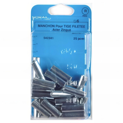 Blister de 25 manchons cylindriques 6 x 30 mm - Zingué - MANC0603002CP25