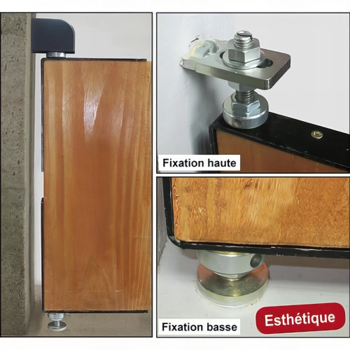 Pivot de portail bois avec seuil fixé à la résine - Kit fixation haute et basse