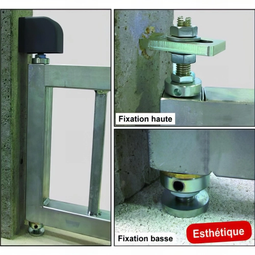 Pivot de portail acier avec seuil fixé à la résine - Carré 45 x 45 mm - Kit fixation haute et basse