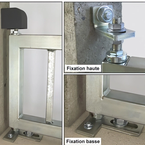 Pivot de portail acier seuil à cheviller - Fixation basse 3 trous - Carré 30x30 mm - Kit haut et bas