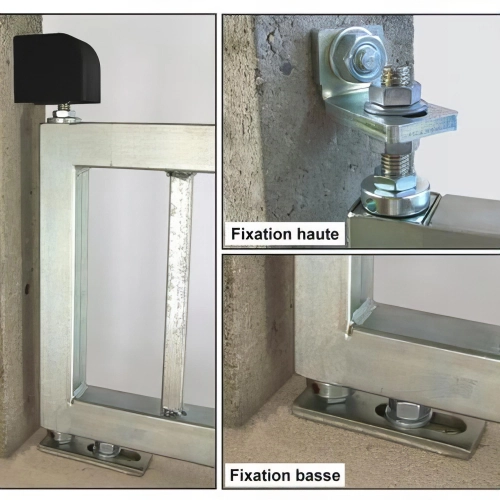 Pivot de portail acier seuil à cheviller - Fixation basse 1 trou - Carré 45x45 mm - Kit haut et bas