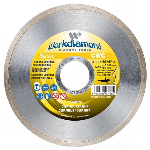 Disque diamant à jante lisse continue CWC - D. 115 x Al. 22,23 x H. 5 mm - Céramique