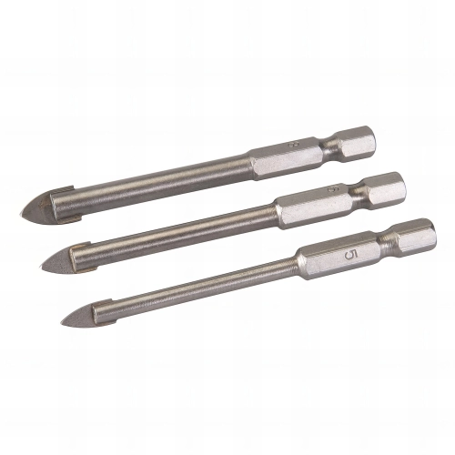 3 forêts ogives pour carrelage et verre D. 5, 6 et 8mm queue 6 pans 1/4" - 224760 - Silverline