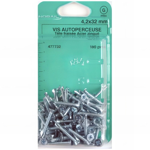 Blister de 100 vis autoperceuses tête fraisée PH 4,2 x 25,4 mm - Zingué - VAFFC4225402CP100