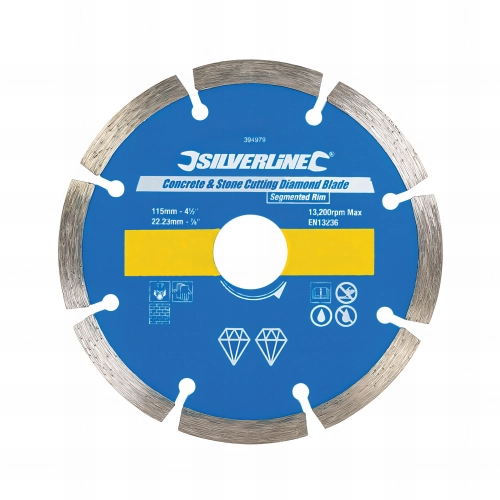 Disque diamant segmenté D. 115 x 22,23 x 7 mm pour béton et matériaux - 394979 - Silverline