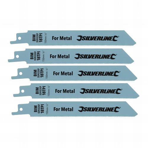 5 lames de scie sabre, Pas de 1,4 mm LU 150mm 18 TPI pour métal - 427542 - Silverline