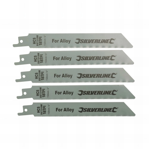 5 lames de scie sabre, Pas de 1,4 mm LU 150mm 18 TPI pour métal non ferreux - 456919 - Silverline