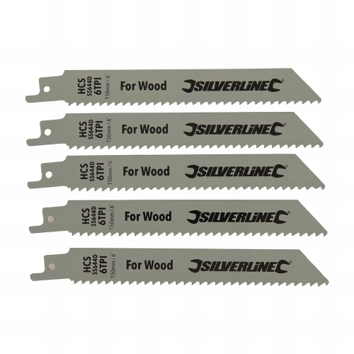 5 lames de scie sabre, Pas de 4,2 mm LU 150mm 6 TPI pour bois - 598431 - Silverline