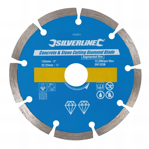 Disque diamant segmenté D. 125 x 22,23 x 7 mm pour béton et matériaux - 633624 - Silverline