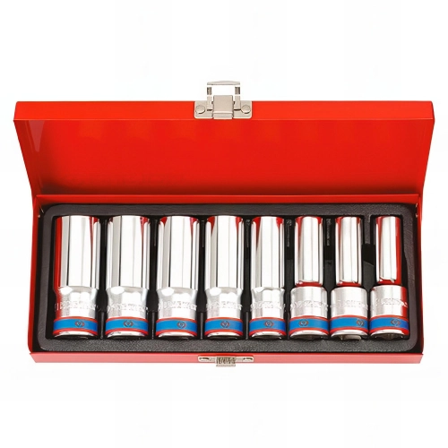 Coffret de 8 douilles longues métriques 1/2" - 12 à 23 mm