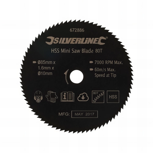 Lame de scie HSS D. 85 x 10 mm x 80 dents pour mini-scies Silverline, Titan, Worx - 672886 - Silverline