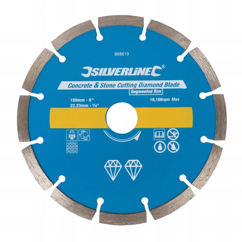 Disque diamant à tronçonner le béton et la pierre D.150 x 22,23 mm à bordure segmentée - 868619 - Silverline