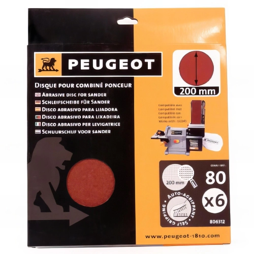 6 disques abrasifs auto-agrippants D. 200 mm - Grain 80 pour ENERGYSAND 200ASP - 806312 - Peugeot