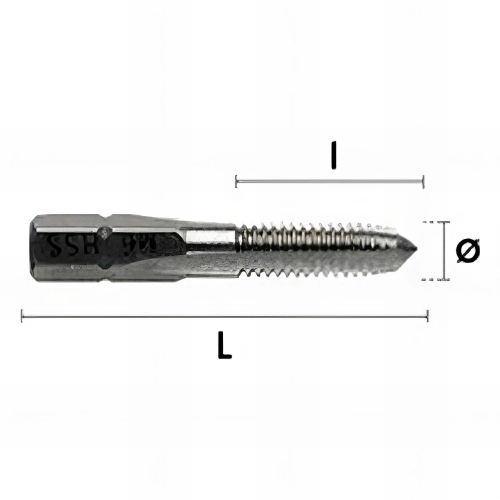 Taraud métal manuel HSS héxagonale 1/4" D. 3 / 0,5 x Lt. 33 x lu. 11 mm