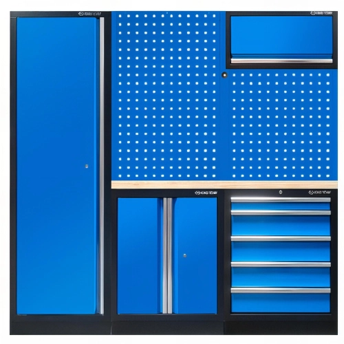 Mobilier d'atelier complet bleu option gauche - 10 pièces - 1 965 x 2 000 x 460 mm