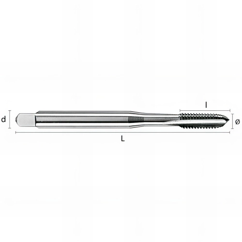 1 taraud machine HSSE DIN371/C D. BSW 1/8-40 x Lt. 56 x Lu. 11 mm x Q. Carrée - 21365010800 - Hepyc