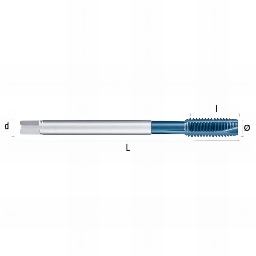 Taraud métal à machine entrée corrigée M-MF HSSE-PM DIN376D D. 8 x P. 1,25 x Lt. 90 x lu. 22 x di. 6 mm Q. Dégagée