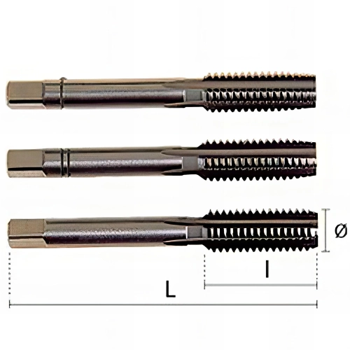 1 jeu de 3 tarauds - 3 passes - HSS DIN352 4H M1,10 x 0,25 x Lt. 32 x Lu. 5,5 mm x Q. Carrée - 23010001102 - Hepyc