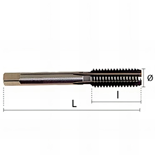 1 taraud à main entrée : E HSS DIN352 M1,2 x 0,25 mm 4H x Q. Carrée - 23013001202 - Hepyc