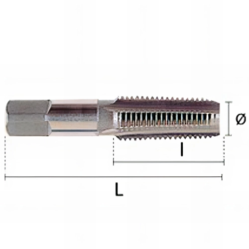 1 taraud à main HSS NPT 18 D. NPT1/4-18 x Lt. 70 x Lu. 25 mm x Q. Carrée - 23130010400 - Hepyc