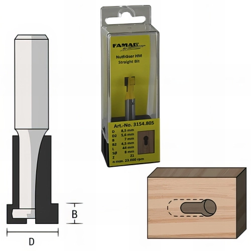 Fraise pour serrures T - Z1 D. 9,8/6,1 mm Ht. 3/7,5 mm Lt. 38 mm Queue de 8 mm