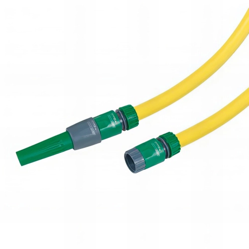 Batterie tuyau arrosage tricoté jaune 20 m D. 15 mm + 4 raccords et lance - PRB4TA20J15 - Ribiland