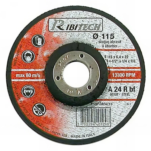 Disque à ébarber l'acier centre déporté diamètre 115 mm Dim. 115 x 6,4 x 22,2 mm - PRDAEA115 - Ribitech