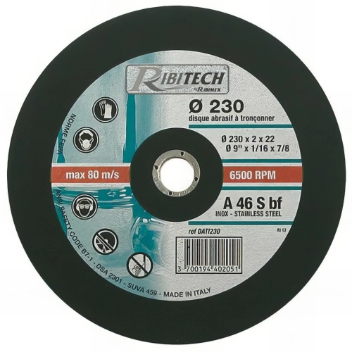 Disque plat à tronçonner l'inox D. 230 x 2 x 22,2 mm - PRDATI230 - Ribitech