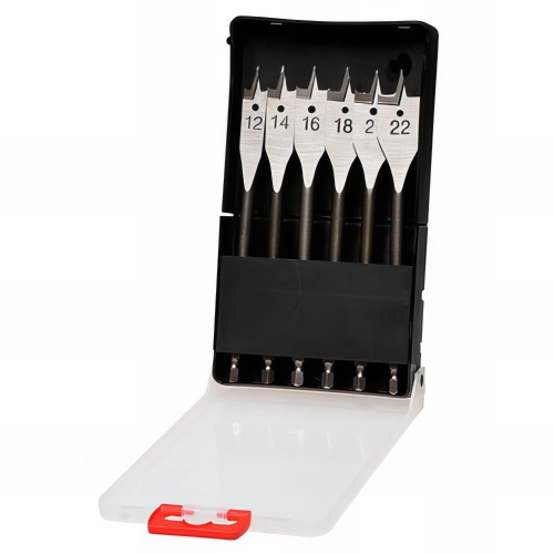 Coffret 6 mèches plates bois Quicklock Acier D. 12 à 22 x Q. 6,35 mm - KA050060 - Labor