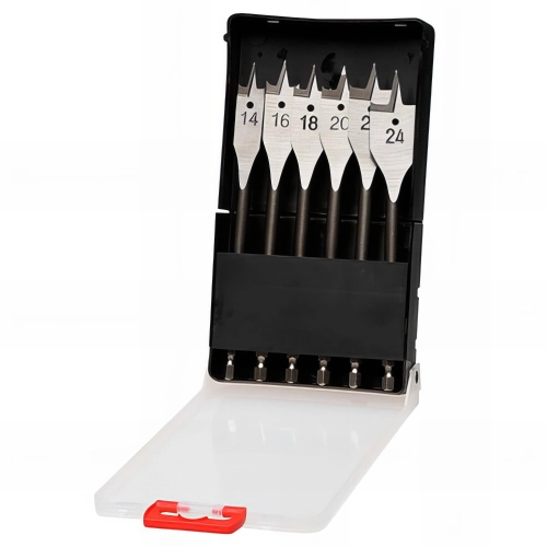 Coffret 6 mèches plates bois Quicklock Acier D. 14 à 24 x Q. 6,35 mm - KA050062 - Labor