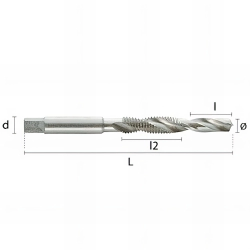 Taraud métal à main HSSE DIN13 D. 3 x P. 50 x Lt. 56 x lu. 11 x di. 3 mm