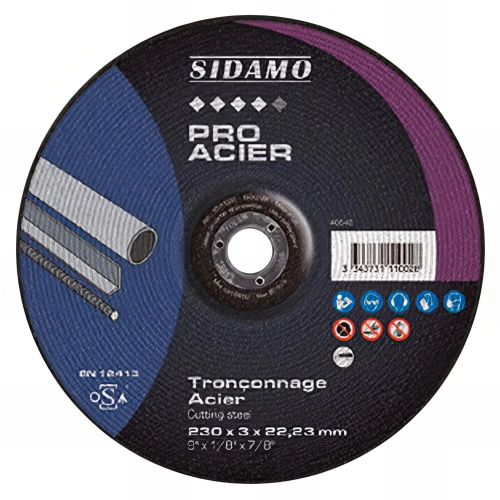 Disque à tronçonner PRO ACIER D. 125 x 3 x Al. 22,23 mm - Acier, métaux ferreux - 10111001 - Sidamo