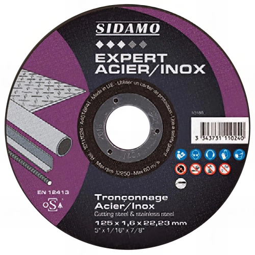 Disque à tronçonner EXPERT ACIER INOX D. 115 x 1 x Al. 22,23 mm - Acier, Inox - 10111020 - Sidamo