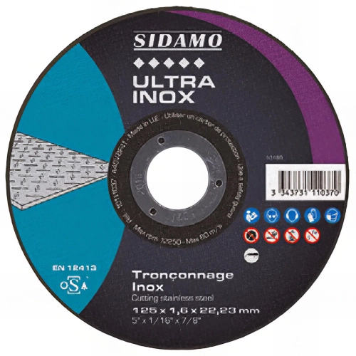 Disque à tronçonner ULTRA INOX D. 125 x 0,8 x Al. 22,23 mm - Inox - 10111035 - Sidamo