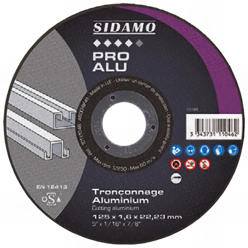 Disque à tronçonner PRO ALU D. 125 x 1 x Al. 22,23 mm - Aluminium - 10111045 - Sidamo