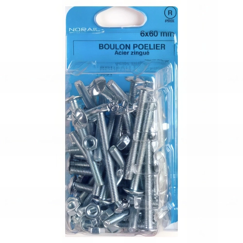 Blister de 100 boulons poêliers tête ronde large fendue en croix 6 x 16 mm - Zingué - BRL0601602CP100