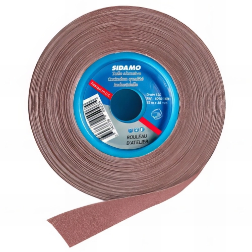 Rouleau abrasif d'atelier 25M x 38 mm Gr 40 Corindon - 10905002 - Sidamo