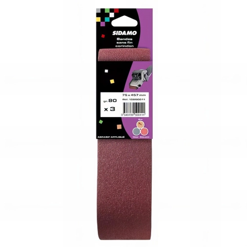 3 bandes abrasives sans fin 75 x 457 mm Gr 80 Corindon - 10950011 - Sidamo