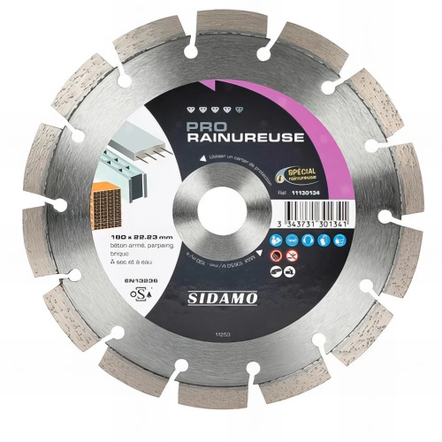 Disque diamant PRO RAINUREUSE D. 140 x 22,23 x H 10 mm Béton / béton armé - 11130132 - Sidamo