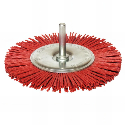 Brosse circulaire sur tige fil nylon pour décapage doux bois/métal D. 50 mm - Q. 6 x 30 mm - Ep. 5 mm - Gr. 80 - 110.051 - Leman