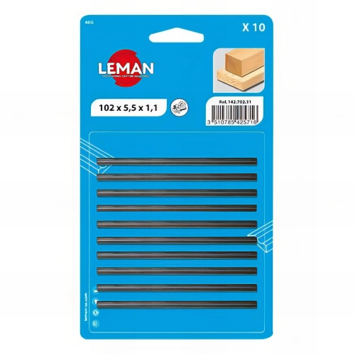 Lot de 10 fers de rabot réversibles KO5 102x5,5x1,1 mm pour bois - 142.702.11 - Leman