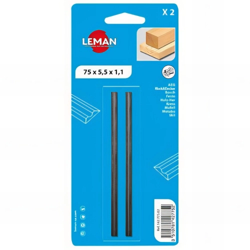 Lot de 2 fers de rabot réversibles KO5 80x5,9x1,2 mm pour bois - 142.781.02 - Leman