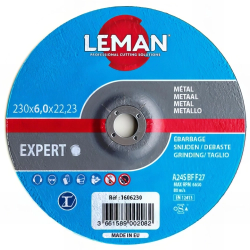 10 disques à ébarber métal à moyeu déporté - D. 230 x Al. 22,23 x Ep. 6 mm - 1606230 - Leman