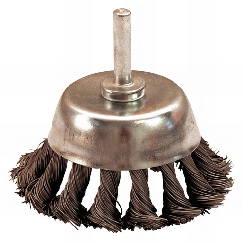 Brosse conique sur tige fil acier torsadé 0,50 mm D. 70 mm Q. 6 x 30 mm pour métal - Décapage extra dur - 220.070 - Leman