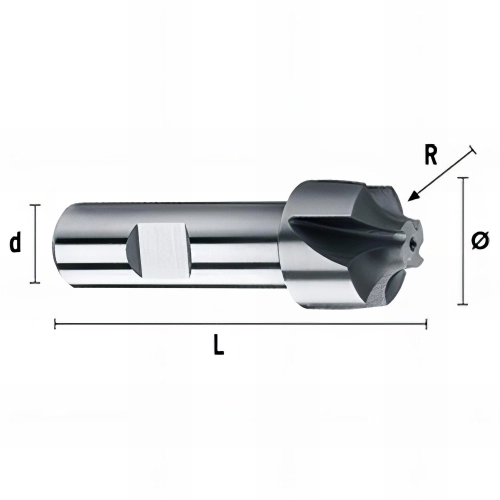 Fraise métal pour rainurer HSSE DIN6518N R5 x D. 16 x Lt. 60 x di. 12 mm Q. DIN 1835B