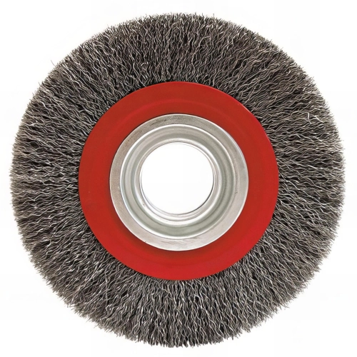 Brosse circulaire fil acier ondulé pour touret 0,30 mm D. 150 mm Al. 16/20/25 mm Ep.20 mm métal - Décapage dur - 410.150 - Leman