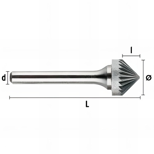 Fraise métal rotative Conique 90° D. 10 x Lt. 55 x lu. 5 x di. 6 mm