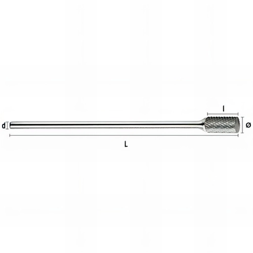 Fraise métal rotative Cylindrique taillée D. 6 x Lt. 75 x lu. 19 x di. 6 mm