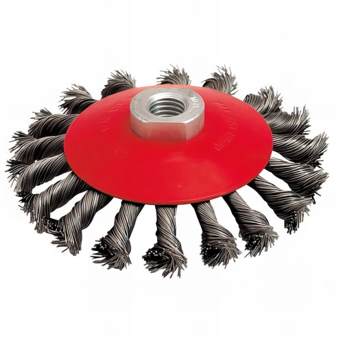 Lot de 4 brosses cuvettes pour meuleuse fil acier torsadé 0,50 mm D.115 mm M14 métal - Décapage extra dur - 510.550V - Leman